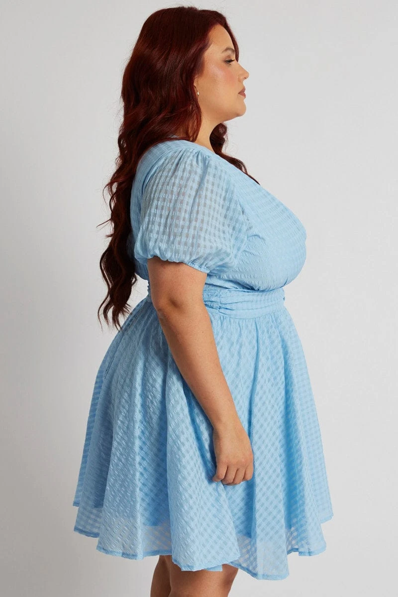 Blue Fit And Flare Dress Short Sleeve 4 Blue Fit And Flare Dress Short Sleeve - Image 4