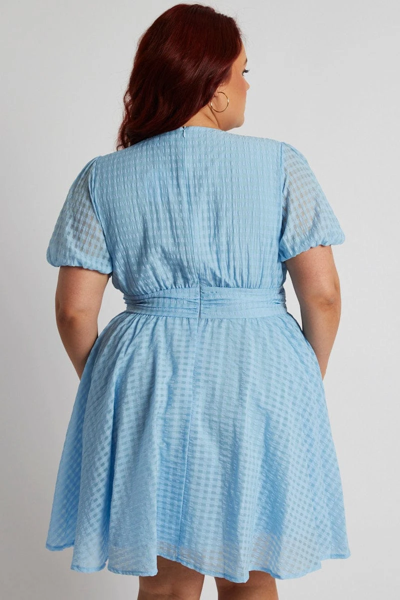 Blue Fit And Flare Dress Short Sleeve 5 Blue Fit And Flare Dress Short Sleeve - Image 5