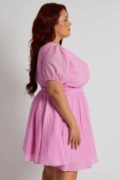 Pink Fit And Flare Dress Short Sleeve -You And All Fashion Store cdd3187 36rb pink 4