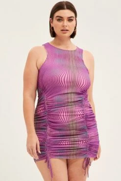 Print Mesh Dress Sleeveless Drawstring Detail -You And All Fashion Store cdd31901 33ab abstract p 4