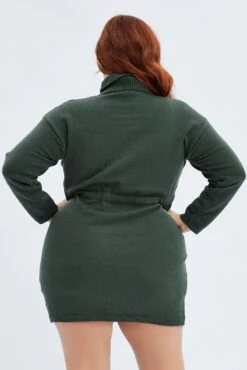Green Knit Dress High Neck Tie Waist -You And All Fashion Store cdd31917 40a khaki 5