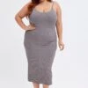 Grey Rib Jersey Midi Dress Tie Waist