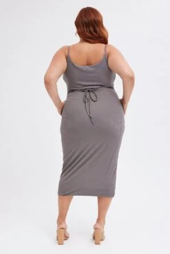 Grey Rib Jersey Midi Dress Tie Waist -You And All Fashion Store cdd31939 47ab charcoal 3