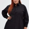 Black Cotton Shirtdress Oversized Long Sleeve