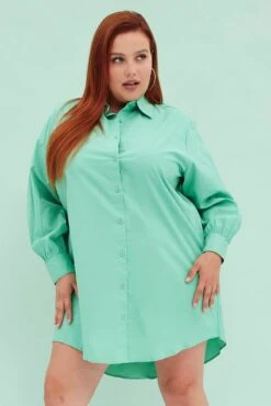 Green Cotton Shirtdress Oversized Long Sleeve -You And All Fashion Store cdd31940a 47ab green 3