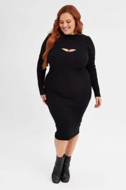 Black Knit Dress Midi Rib With Shrug -You And All Fashion Store cdd31961 40a black 3