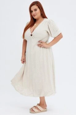 Beige Midi Dress Ring Linen Blend -You And All Fashion Store cdd31964 34a oatmeal 4