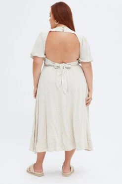 Beige Midi Dress Ring Linen Blend -You And All Fashion Store cdd31964 34a oatmeal 5