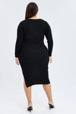 Black Knit Dress Midi Long Sleeve -You And All Fashion Store cdd32009 40ab black 5