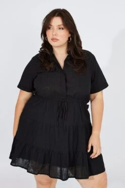 Black Cargo Shirtdress Short Sleeve Cotton Mini -You And All Fashion Store cdd32056a 47a black 3