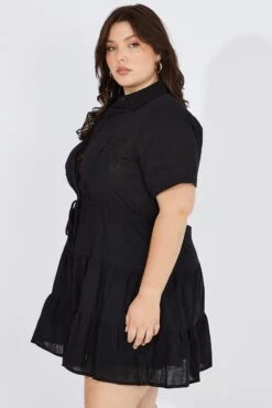 Black Cargo Shirtdress Short Sleeve Cotton Mini -You And All Fashion Store cdd32056a 47a black 4