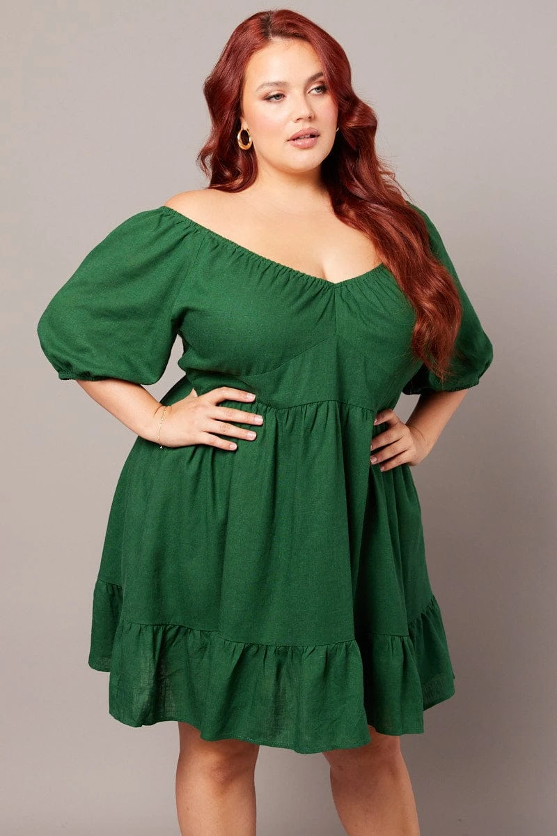 Green Tiered Mini Dress Shirred Back With Pockets 2 Green Tiered Mini Dress Shirred Back With Pockets - Image 2