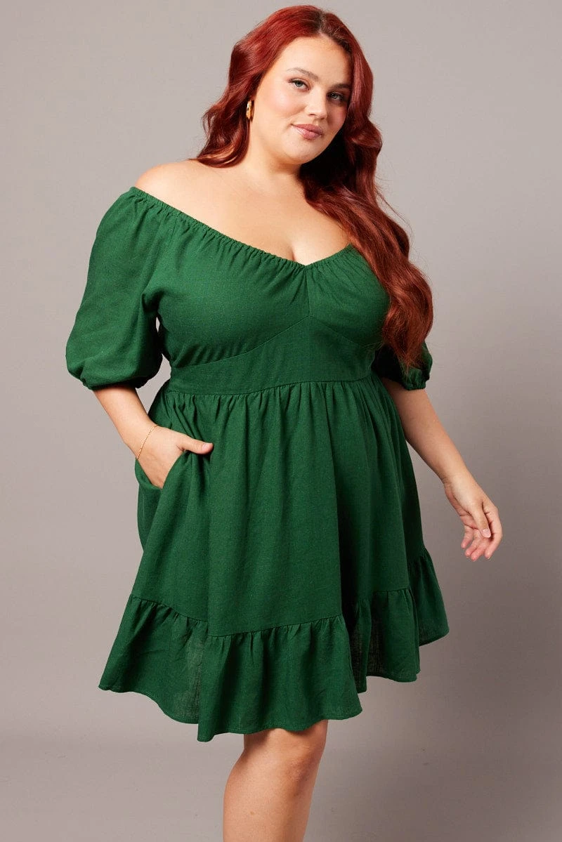 Green Tiered Mini Dress Shirred Back With Pockets 3 Green Tiered Mini Dress Shirred Back With Pockets - Image 3