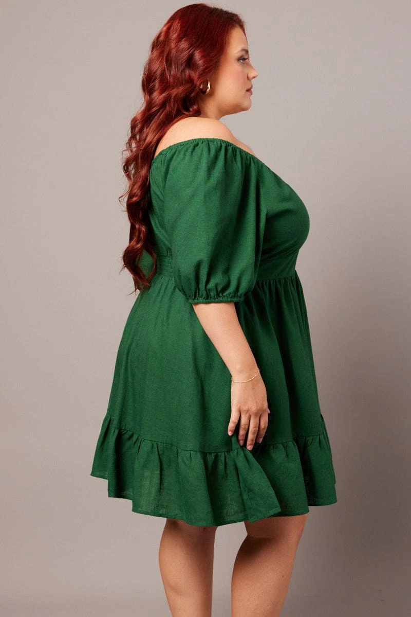 Green Tiered Mini Dress Shirred Back With Pockets 4 Green Tiered Mini Dress Shirred Back With Pockets - Image 4