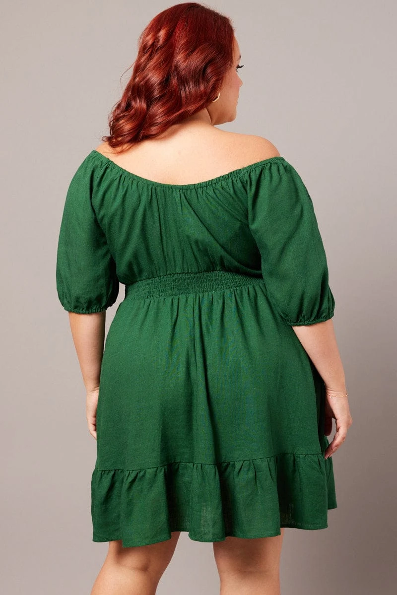 Green Tiered Mini Dress Shirred Back With Pockets 5 Green Tiered Mini Dress Shirred Back With Pockets - Image 5