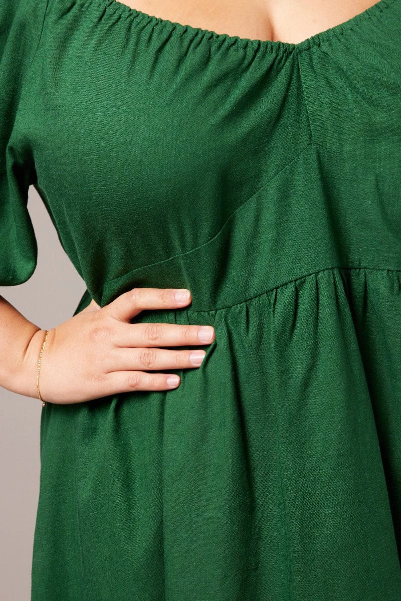 Green Tiered Mini Dress Shirred Back With Pockets 6 Green Tiered Mini Dress Shirred Back With Pockets - Image 6