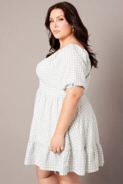Green Check Tiered Mini Dress Shirred Back With Pockets -You And All Fashion Store cdd32114c 35ab check 4