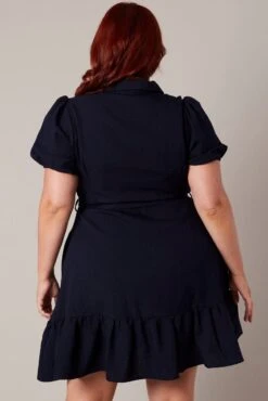 Blue Short Sleeve Mini Puff Sleeve Shirtdress -You And All Fashion Store cdd32116 59ab navy 5