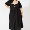 Black Ruched Waist Detail Midi Dress