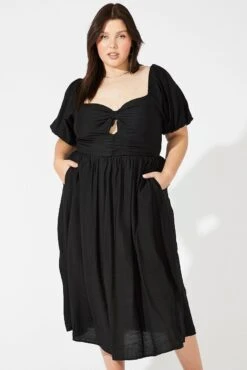 Black Ruched Waist Detail Midi Dress -You And All Fashion Store cdd32169 33ab black 3