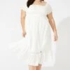White Midi Dress Off Shoulder Check Split Front