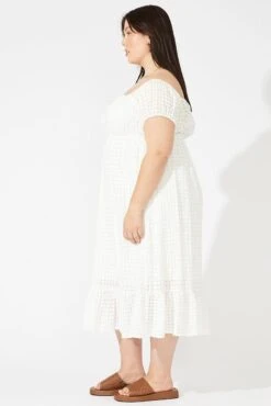White Midi Dress Off Shoulder Check Split Front -You And All Fashion Store cdd32224 59ab white 4