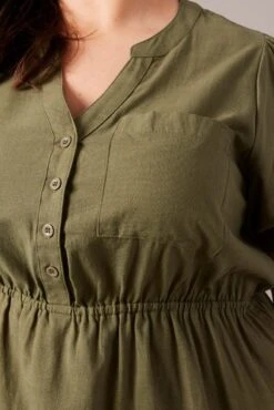 Green Puff Sleeve Curve Hem Shirt Dress -You And All Fashion Store cdd32282 47a dark khaki 6