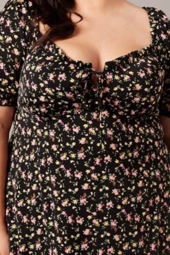 Black Ditsy Tie Front Shirred Sleeve Minidress -You And All Fashion Store cdd32293 35ab ditsy 6