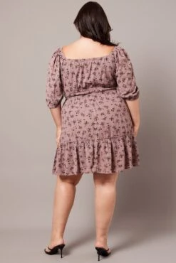 Purple Ditsy Gather Waist Minidress -You And All Fashion Store cdd32302d 34a ditsy 5