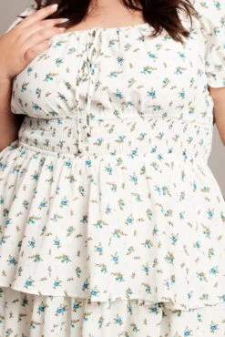 Blue Ditsy Shirred Waist Tiered Minidress -You And All Fashion Store cdd32368j 34a ditsy 6