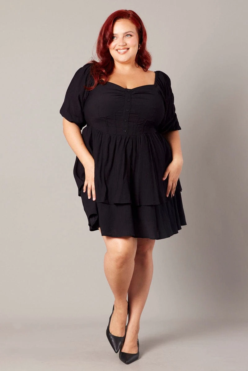 Black Button Detail Corset Mini Dress 1 Black Button Detail Corset Mini Dress