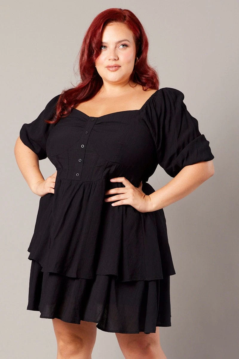 Black Button Detail Corset Mini Dress 2 Black Button Detail Corset Mini Dress - Image 2