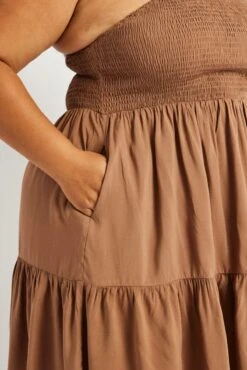 Brown One Shoulder Dress Shirred Bodice Pockets -You And All Fashion Store cdd32395 34ab chocolate 6