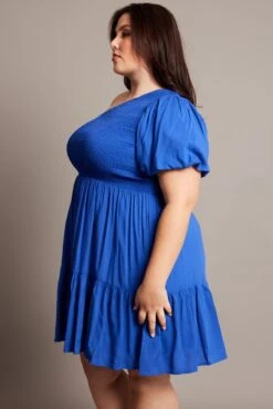 Blue One Shoulder Dress Shirred Bodice Pockets -You And All Fashion Store cdd32395 34ab cobalt 4
