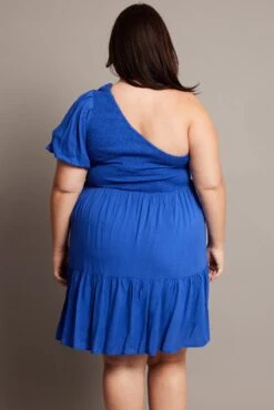 Blue One Shoulder Dress Shirred Bodice Pockets -You And All Fashion Store cdd32395 34ab cobalt 5