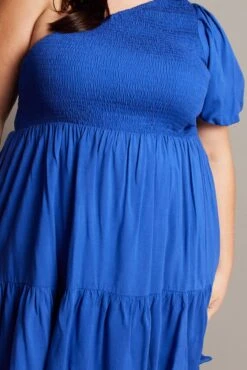 Blue One Shoulder Dress Shirred Bodice Pockets -You And All Fashion Store cdd32395 34ab cobalt 6