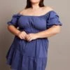 Blue Puff Sleeve Gather Minidress