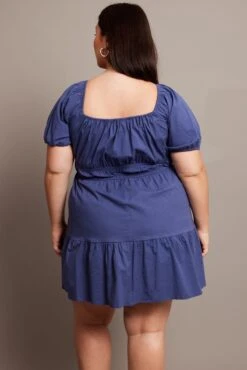 Blue Puff Sleeve Gather Minidress -You And All Fashion Store cdd32398b 35ab navy 5