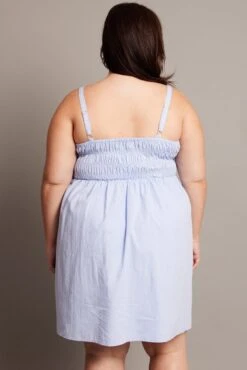 Blue Shirred Bodice Cotton Poplin Minidress -You And All Fashion Store cdd32480 10a blue 5