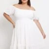 White Cotton Shirred Bodice Puff Sleeve Minidress