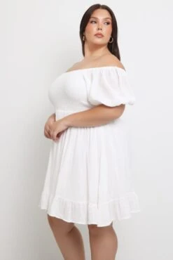 White Cotton Shirred Bodice Puff Sleeve Minidress -You And All Fashion Store cdd32493a 125a cream 3