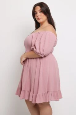 Pink Cotton Shirred Bodice Puff Sleeve Minidress -You And All Fashion Store cdd32493a 125ab dusty rose 3