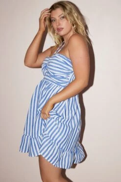 Blue Stripe Halter Neck Keyhole Sundress -You And All Fashion Store cdd32502 10ab stripe 4