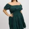 Green Shirred Waistband Tiered Minidress