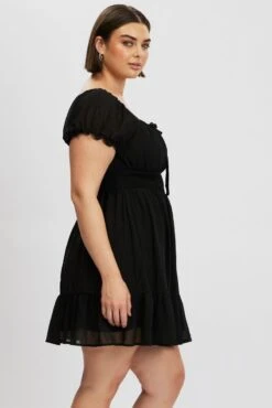 Black Bow Front Shirred Waist Mini Dress -You And All Fashion Store cdd32512 10ab black 4