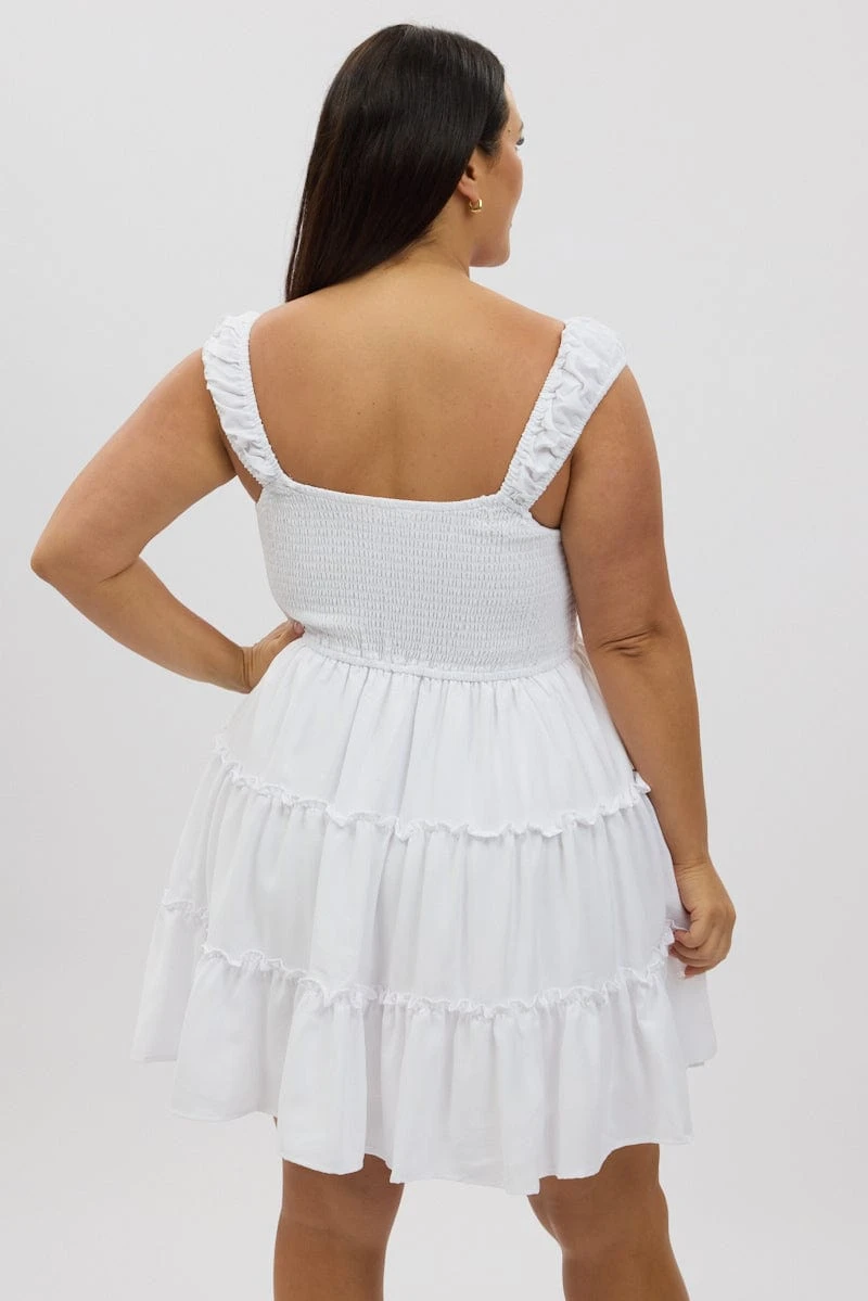 White Tie Front Shirred Waist Detail Tiered Minidress 5 White Tie Front Shirred Waist Detail Tiered Minidress - Image 5