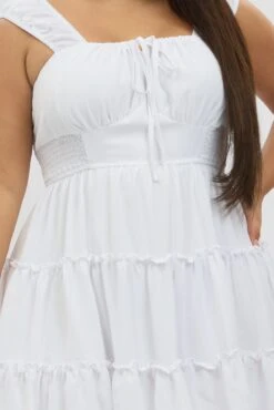 White Tie Front Shirred Waist Detail Tiered Minidress 11 White Tie Front Shirred Waist Detail Tiered Minidress -You And All Fashion Store cdd32527 47a white 6