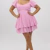 Pink Picot Trim Milkmaid Mini Dress