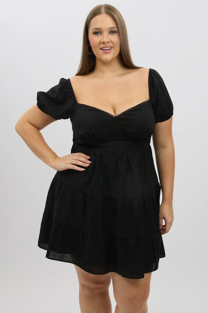 Black Lace Trim Milkmaid Corset Style Minidress 1 Black Lace Trim Milkmaid Corset Style Minidress