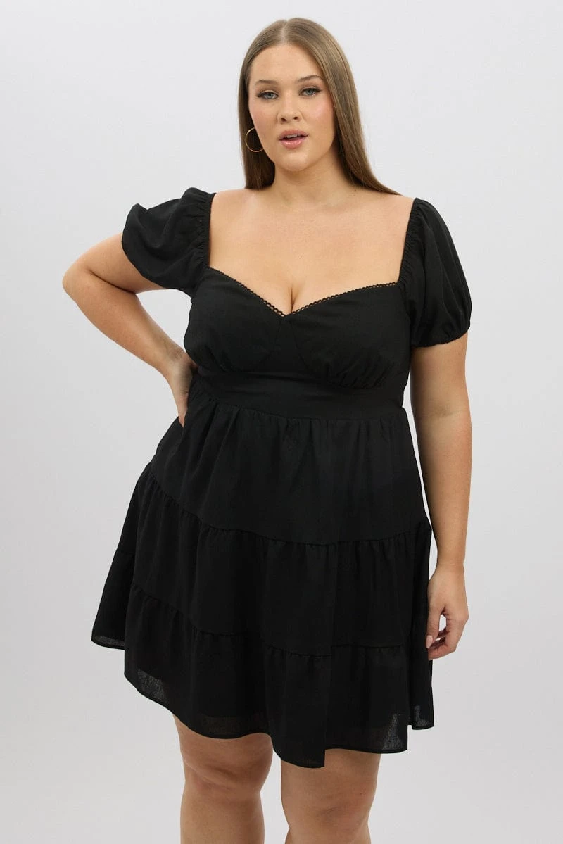 Black Lace Trim Milkmaid Corset Style Minidress 3 Black Lace Trim Milkmaid Corset Style Minidress - Image 3